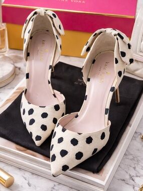 Kate Spade Cream and Black Polka Dot Pointed Toe D'Orsay Heels - Sz 8